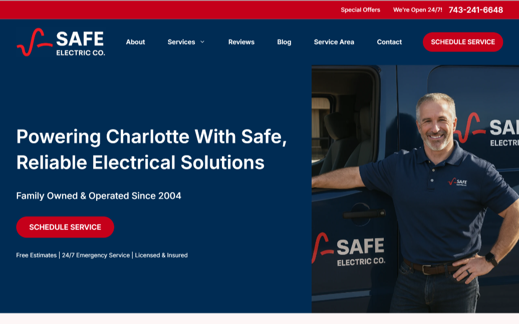 Safe Electric Co hero section