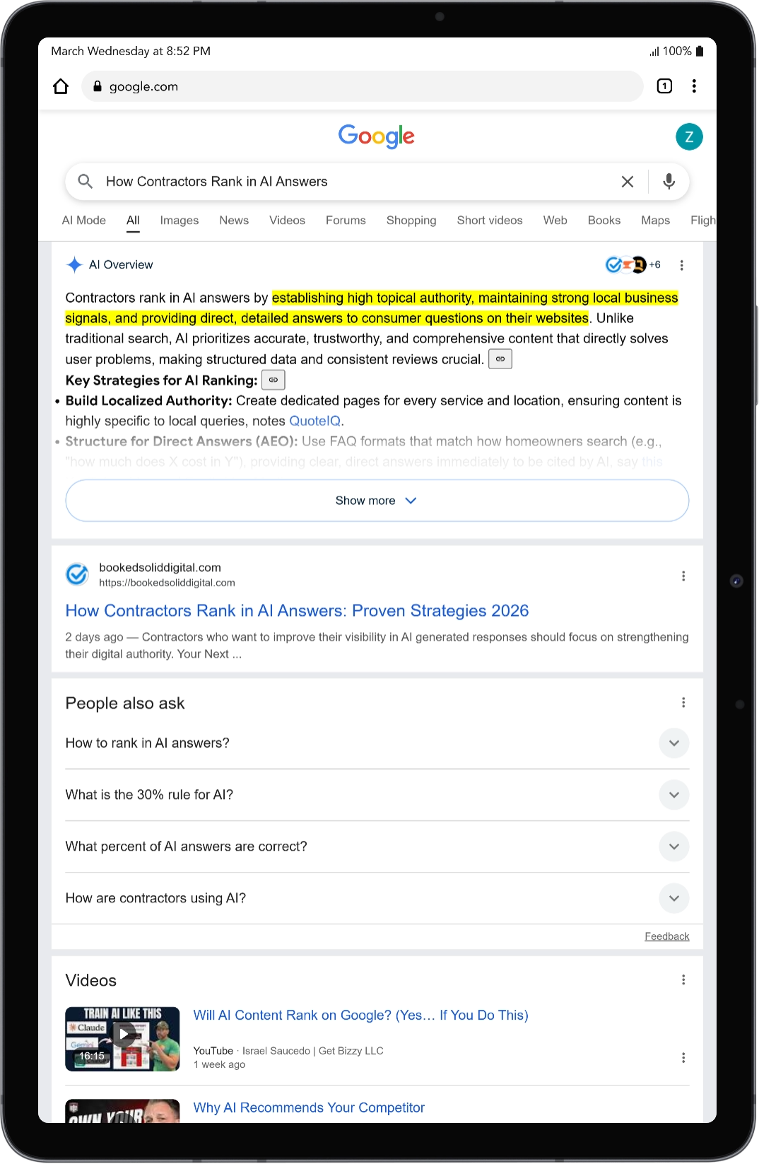 Google AI Overview - Booked Solid Digital ranked #1